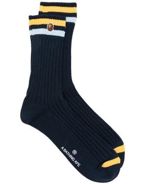 A Bathing Ape Ape Head Striped Socks - Blue
