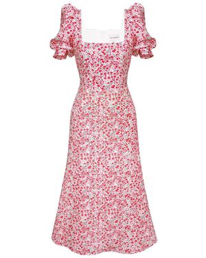 POST MERIDIEM Vestido midi con cuello cuadrado y diseño godet - Rosa