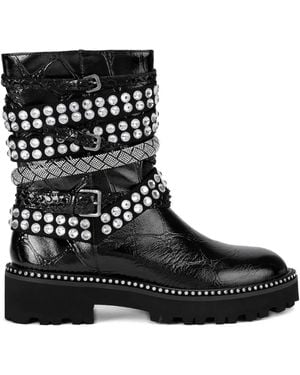 Kurt Geiger Leather Crystal-Strap Ankle Boots - Black