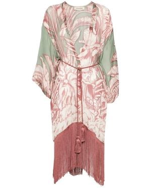 MOUTAKI Fringe-Trimmed Print-Detail Kimono - White
