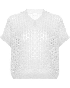 Eleventy No Sleeves V Neck Knitwear - White