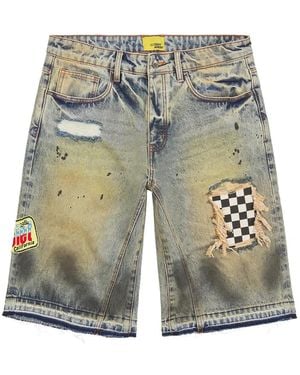 DIET STARTS MONDAY Venice Distressed Patchwork Denim Shorts - White