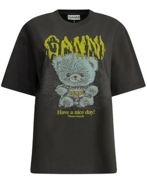 Ganni Bear-Print T-Shirt - Green