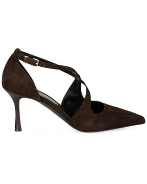 Albano Crossover-Strap Pointed-Toe Pumps - Black