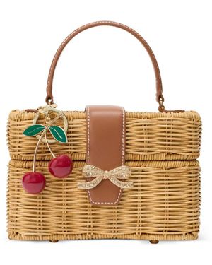 Self-Portrait Bow-Detail Cherry-Charm Tote Bag - Brown