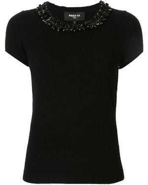 Paule Ka Fringed Neck Knitted Top - Black