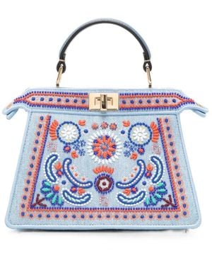 Fendi Peekaboo Iseeu Bead-Embellished Tote Bag - Blue