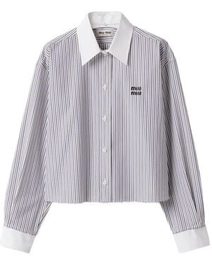Miu Miu Gestreiftes Hemd mit Stickerei - Grau