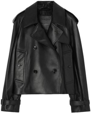 Burberry Veste En Cuir À Coupe Crop - Black