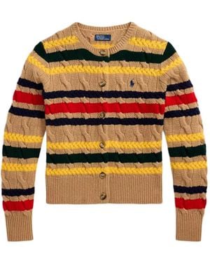 Polo Ralph Lauren Cable-Knit Striped-Pattern Cardigan - Orange