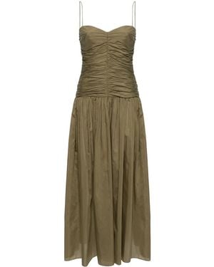 Matteau Drop-Waist Gathered Midi Dress - Green