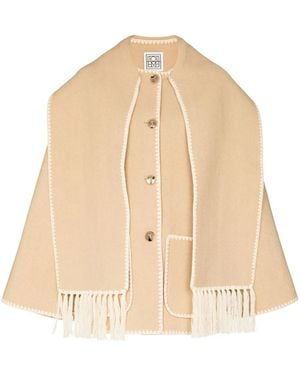 TOTEME Embroidered Scarf Button-Front Jacket - Natural