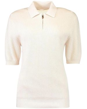 Eleventy Zip Short Sleeve Pullover - White