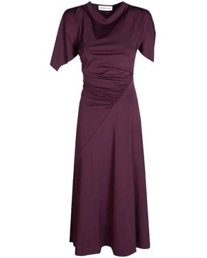 Victoria Beckham Gathered-Detail Midi Dress - Purple