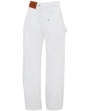 JW Anderson Vaqueros Twisted Workwear Con Detalles De Cristal - Blanco