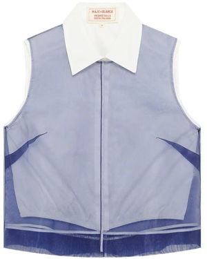 Maje X Blanca Miró Organza-Overlay Sleeveless Shirt - Blue