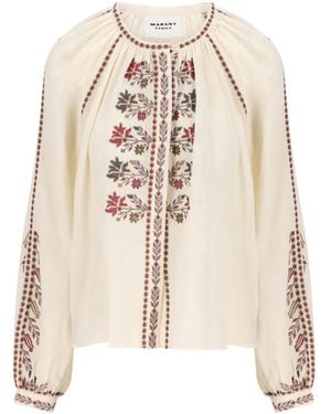 Isabel Marant Embroidered-Flowers Blouse - Natural
