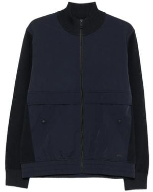 BOSS Knitted-Panel Zip-Up Jacket - Blue