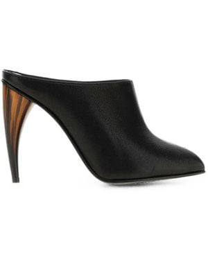 McQueen Peep-Toe Horn-Heel Mules - Black