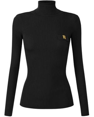 Elisabetta Franchi Knit Turtleneck Top With Openwork Embroideries - Brown
