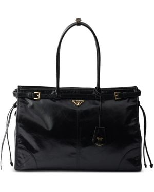 Prada Extra Grote Bonnie Leren Handtas - Zwart