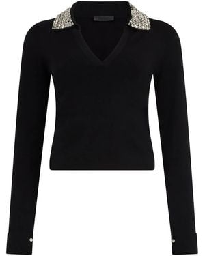 Liu Jo Rhinestone-Collar Polo Sweater - Black