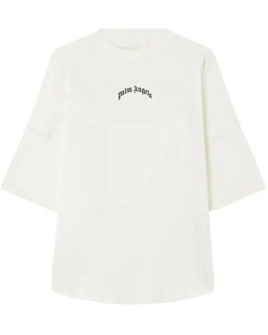 Palm Angels Curved Logo Over Tee - White