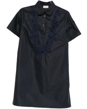Moncler Broderie-Anglaise Short-Sleeve Mini Dress - Black