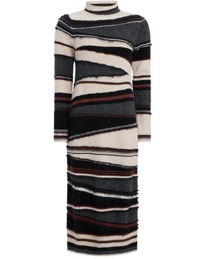 Marie Oliver Gestreiftes Hesta Midikleid Mit Stehkragen - Schwarz