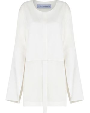 Gloria Coelho Box-Pleat Cape-Sleeve Blouse - White