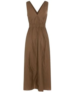 Brunello Cucinelli Belted V-Neck Midi Dress - Natural