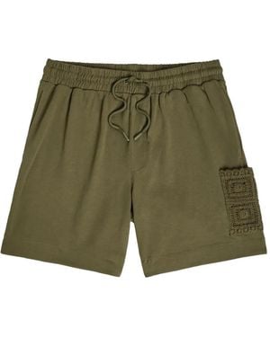 CHE Inigo Crochet-Patch Drawstring Cotton Shorts - Green