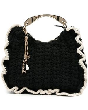 Twinset Crochet Ruffled-Trim Tote Bag - Black