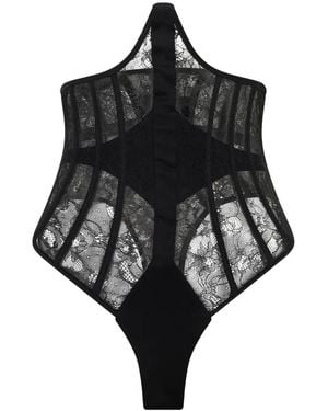The Mannei Lace-Panelled Boned Bodysuit - Black