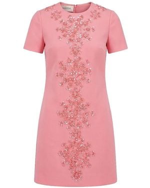 Valentino Garavani Sequin-Embellished Floral-Appliqué Dress - Pink
