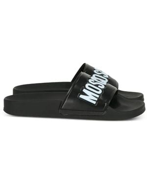 Moschino Logo-Lettering Slides - Black