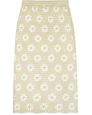 Calle Del Mar Floral Crochet Maxi Skirt - Natural