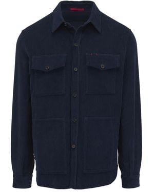 Isaia Corduroy Pocketed Shirt Jacket - ブルー