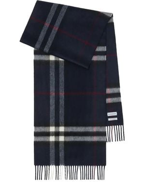 Burberry チェック カシミアスカーフ - ブルー