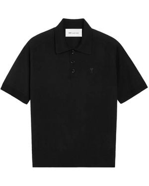 Ami Paris Logo-Embroidered Polo Shirt - Black