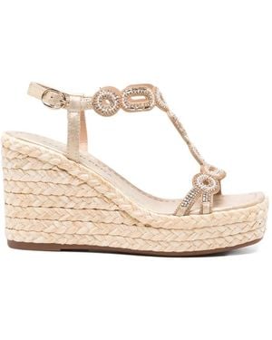 Alma En Pena. Crystal-Embellished Wedge Sandals - Natural