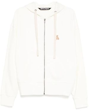 Palm Angels Logo-Patch Zip-Up Hoodie - White