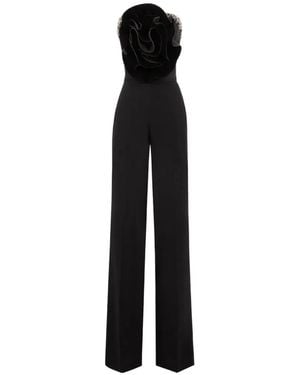 Gemy Maalouf Beaded Floral-Detail Jumpsuit - Black