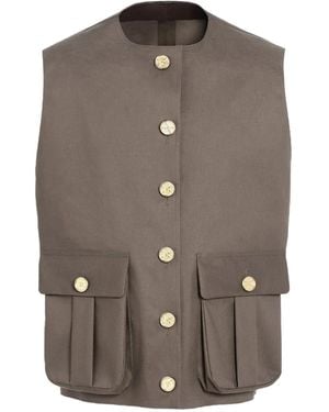 Barrie Button-Fastening Sleeveless Jacket - Brown