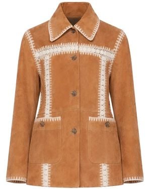 Sea Irena Crochet-Detailing Suede Jacket - Brown