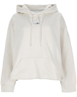 MM6 by Maison Margiela Logo-Patch Raw-Cut Hoodie - White