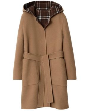 Burberry Hooded Belted Coat - Brown
