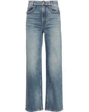 Maje Braided-Trim Straight-Leg Jeans - Blue