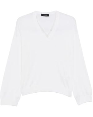 Fabiana Filippi Tulle-Insert V-Neck Jumper - White