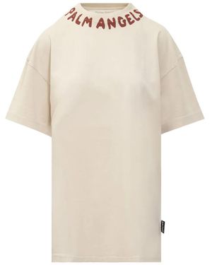 Palm Angels Cotton Logo T-Shirt - Natural